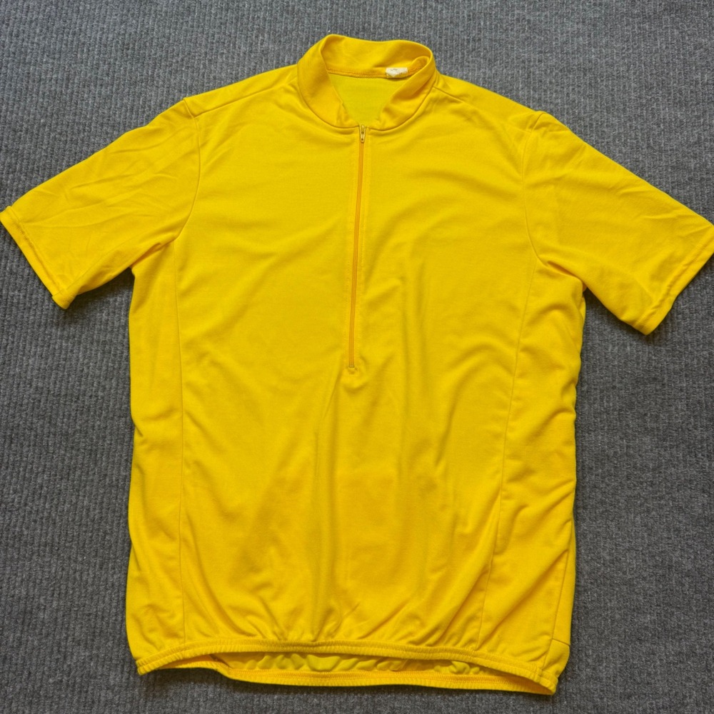 Vintage Cycling Jersey Mens Yellow 1/4 Zip Short Sleeve 3 Pocket Bike Shirt